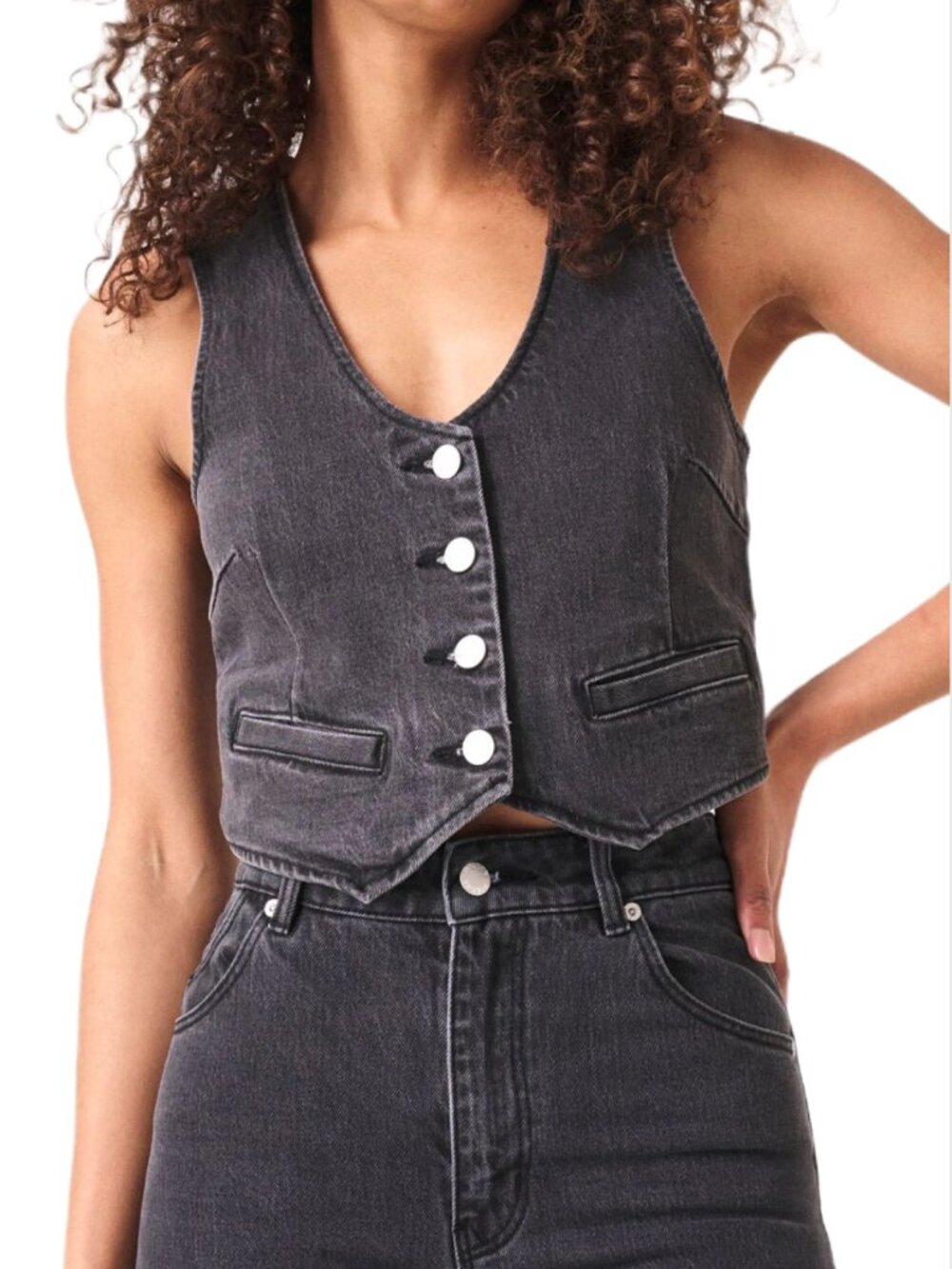 ROLLA'S Dallas Denim Fitted Vest, Washed Black sz XS